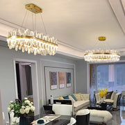 Modern Crystal Chandelier Lighting for Bedroom Living Room Villa Ceiling Lamp Golden Rectangular Luxury Simple Led Lustre