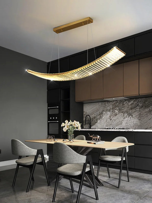 Nordic LED Restaurant Chandelier Light Luxury Crystal Dining Table Lamp Modern Rectangular Kitchen Island Chandelier Lighting