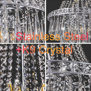 Crystal Chandeliers for Foyer Entryway Luxury K9 Modern Chandelier Lighting Silver 9-Light Bulb Apply Ceiling Hanging Dining Room and Living Room