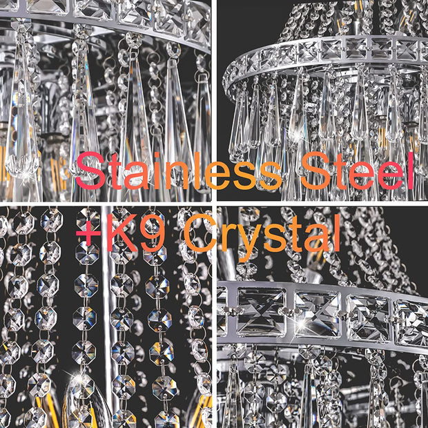 Crystal Chandeliers for Foyer Entryway Luxury K9 Modern Chandelier Lighting Silver 9-Light Bulb Apply Ceiling Hanging Dining Room and Living Room