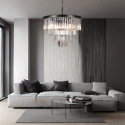 DSRJ Luxury Crystal Chandelier Modern Black round Chandeliers Raindrop Pendant Ceiling Lighting 9-Lights for Dining Rooms Entryway Living Room Foyer Dia24"