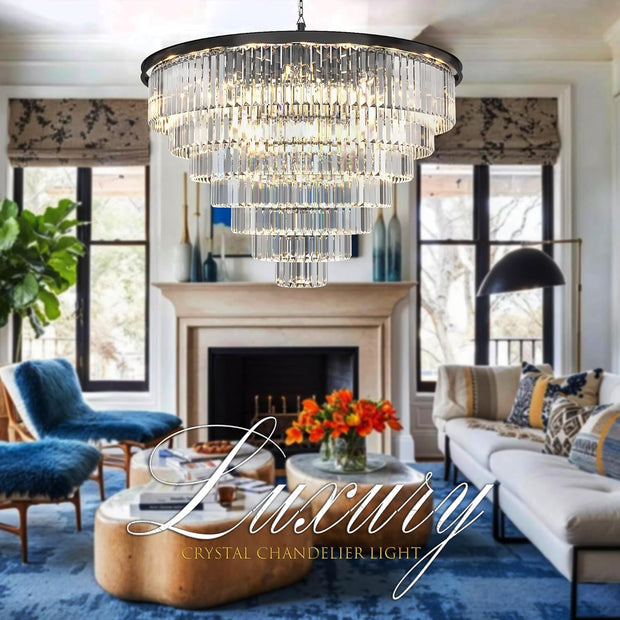 24 Lights Empress Crystal Chandelier Lighting Modern Contemporary Chandeliers Pendant Ceiling Lamp Lights Fixture 7-Tier for Dining Room Living Room Hotel Showroom W39.4