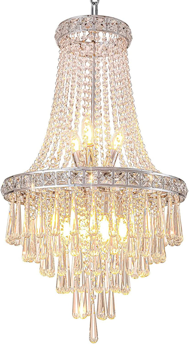 Crystal Chandeliers for Foyer Entryway Luxury K9 Modern Chandelier Lighting Silver 9-Light Bulb Apply Ceiling Hanging Dining Room and Living Room