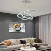 LED Chandelier, Modern Ceiling Light Fixture with 3 Crystal Chandelier Lighting Rings, DIY & 3-Color Changing Adjustable Chandeliers for Living Room Dining Room Kitchen, D 12"-20"-28"