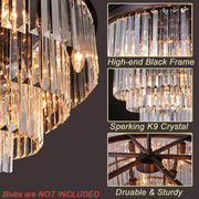 DSRJ Luxury Crystal Chandelier Modern Black round Chandeliers Raindrop Pendant Ceiling Lighting 9-Lights for Dining Rooms Entryway Living Room Foyer Dia24"